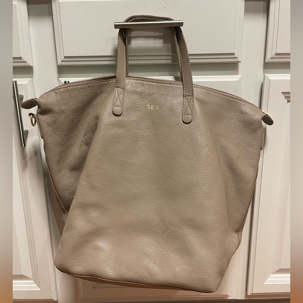Cuyana Classic Leather Tote Bag Shoulder Carry Shopper Stone Gray
